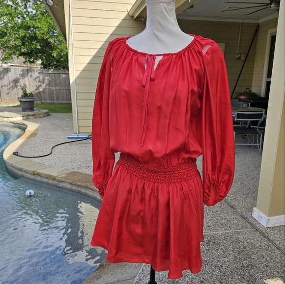 Elizabeth and James smocked waist  red silk dress S - Picture 4 of 15